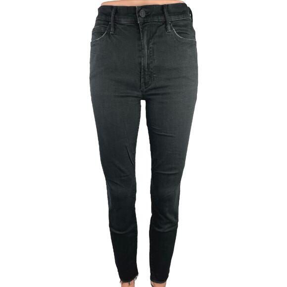 Mother Women's Black High Rise Stretch Raw Casual Cropped Denim Skinny Jeans 27 - Picture 1 of 6